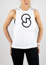 Original Logo tank in white with black Susimust logo at chest from Susimust SS19 collection - front view