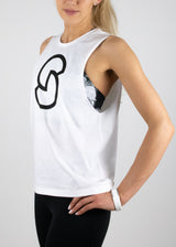 Original Logo tank in white with black Susimust logo at chest from Susimust SS19 collection - side front view